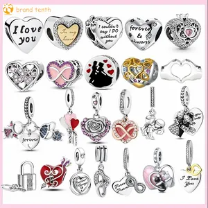 Argent sterling 925 pour les breloques pandora authentique perle Love Lock Infinity Forever Heart Couple ensemble de breloques pendentif