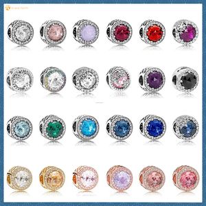 925 Sterling Silver for Pandora Charms Authentic Bead Multicolor Round Italian Zircon Pendant Dangle Charms for Pandora Charms Authentic 925 Silver Beads