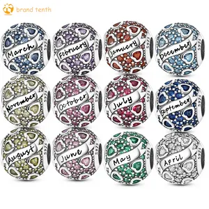 Argent sterling 925 pour les breloques pandora Bracelets de perles authentiques perles Cubisc Zircon Birthstone 12 mois Charms