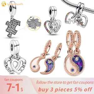 Argent sterling 925 pour les breloques pandora authentique perle 14K or rose séparable Yin amp Yang Sparkling Baby Pacifier Pink Scooter Dangle