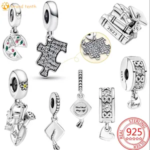 Plata de ley 925 para abalorios pandora, pulseras de cuentas auténticas, Clip de cuentas, gorra de graduación, abalorio conmemorativo de graduación, marca apta