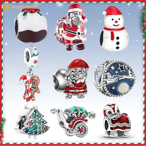 Plata de ley 925 para pandora charms cuentas de cuentas auténticas Colgantes Santa Claus Deer Jingle Bell Tree Christmas