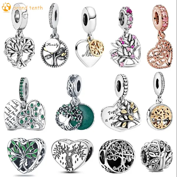 Plata de ley 925 para pandora charms pulseras de cuentas auténticas cuentas Flower Tree Apple colgante DIY Charms CALIENTE