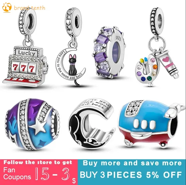 Argent sterling 925 pour pandora charms authentique perle ballon avion lune chat et palette perles pendentif