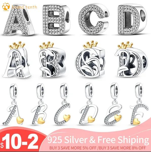 925 Sterling Silver pour pandora charms authentique perle DIY Pendentif femmes Bracelets perles Multi Forme Anglais Alphabet A-Z Charme
