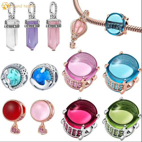 Argent sterling 925 pour les breloques pandora authentiques perles de perles Sparkling Pink Hot Air Balloon Dangle Crystal