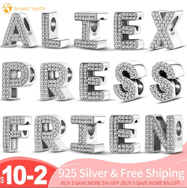 Argent sterling 925 pour les breloques pandora authentique perle pendentif femmes bracelets couleur 26 lettres anglaises perles