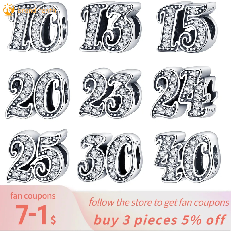 925 Sterling Silver per pandora charms autentico tallone Età Numero Charm Originale 925 Sterling Silver CZ Numero 13 Bead