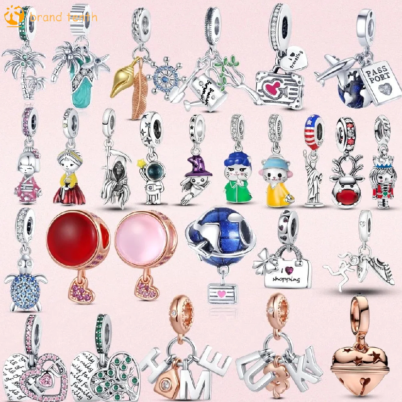 925 Серебряное серебро для Pandora Charms Аутентичные кусочки для бусин женские браслеты Beads Color Globe с черепахой и очарованием камеры