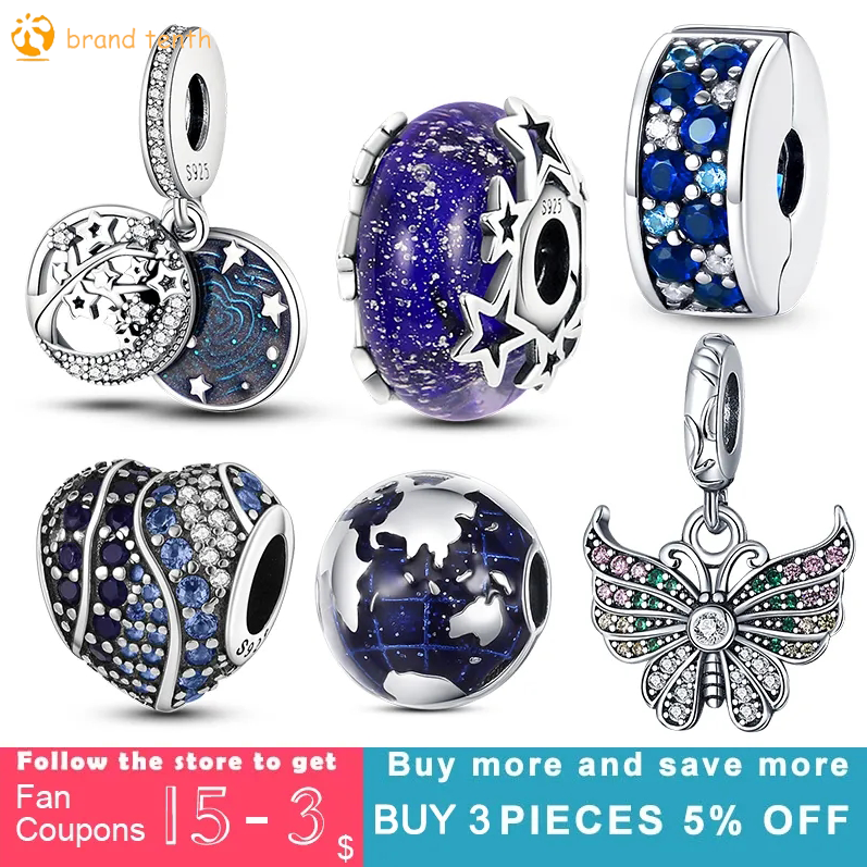 925 Sterling Zilver voor pandora bedels authentieke kraal Globe Travel Plane Pave Cubic Zirconia Butterfly Charm Astronaut Moon Star