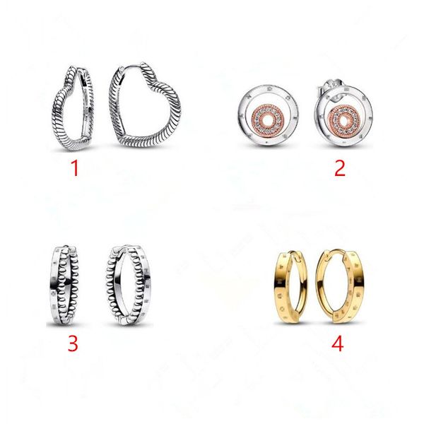 Pendientes Pandora de plata de ley 925 para mujer, nuevos pendientes en forma de corazón con forma de hueso de serpiente, pendientes redondos de oro con varios anillos