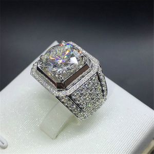 925 Sterling Silver Full Diamond Shiny Luxury Trend Style Honeycomb Boys Platine Plaqué Imitation Zircon Large Ring