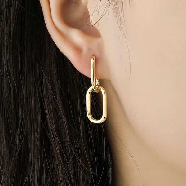 Boucles d'oreilles ovales géométriques en argent Sterling 925 pour femmes, boucles d'oreilles détachables de Style métallique Simple pour femmes S-E1412