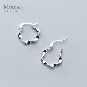 925 argent Sterling géométrique vague cerceau boucle d'oreille pour les femmes boucles d'oreilles brillantes mode Corée Style bijoux Brincos 210707