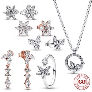 925 Sterling Silver Glittering Plant Series Boucles d'oreilles Fleur Escargot Bijoux pour femmes CZ Pandora Collier Fête des Mères Cadeau Livraison Gratuite