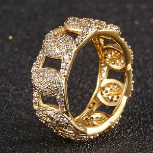 925 Sterling Silver Gold Plated Iced Out Cubaanse ringen Hip Hop Jewelry VVS Moissanite Diamond wijs vingerring