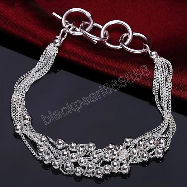 Pulsera de seis líneas con cuentas de uva de plata de ley 925 para mujer, joyería para fiesta de compromiso de boda