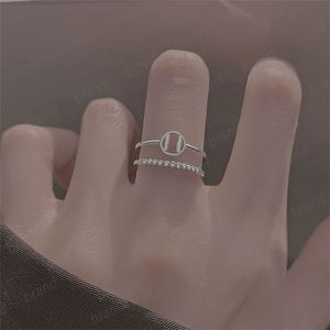 Anillo de plata de ley 925 H de doble capa para mujer, personalidad simple, anillos ligeros de lujo, diseño de nicho, anillo de dedo índice de sentido, tamaño ajustable