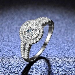 Bagues de fiançailles en argent Sterling 925 et diamant Halo pour femmes, 1 CT 100% GRA Moissanite, avec pierre latérale, bracelet de mariée, bijoux fins, 187Q