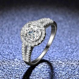 Bagues de fiançailles en argent Sterling 925 et diamant Halo pour femmes, 1 CT 100% GRA Moissanite, avec pierre latérale, bracelet de mariée, bijoux fins, 317t