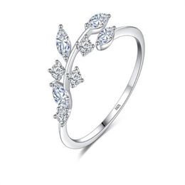 925 Sterling Silver Handmade Olive Leaf -ringen voor vrouwen prachtige CZ Stone verstelbare open ring zilveren sieraden GC1232