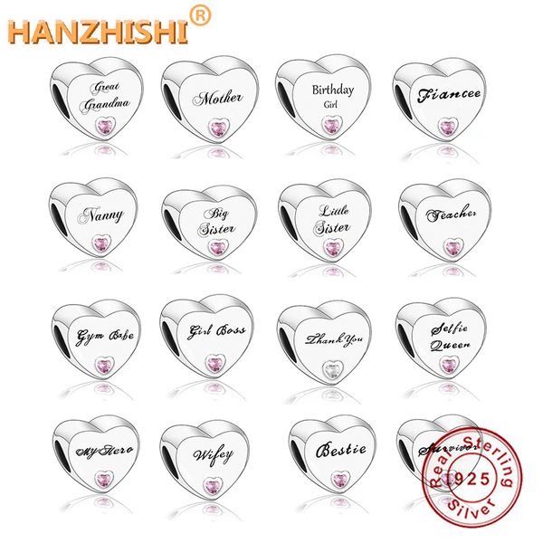 Cuentas de abalorios de plata de ley 925 con corazón para madre, abuela, niñera, cumpleaños, niña, aptos para pulsera Pandora Original, regalo de joyería Q0531