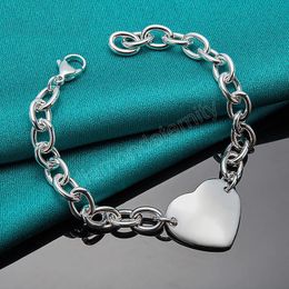 925 Sterling Silver Heart Pendant Bracelet Chain pour femme homme charme