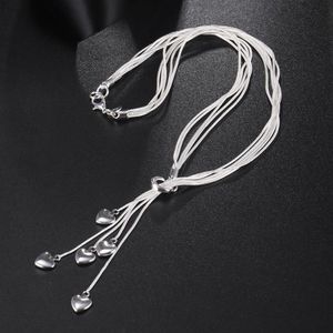 925 Sterling Zilveren Hart Hanger Lange Ketting Elegante Sieraden voor Dames Muliti Chain Bruiloft Avondfeest Accessoires265D