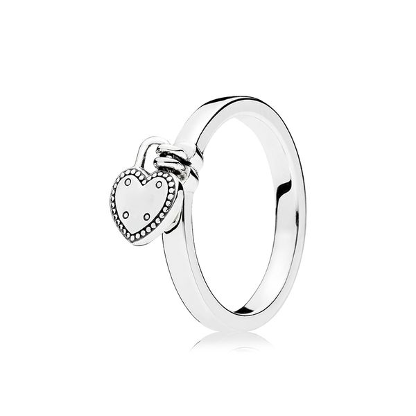 Anillos de boda con colgante de corazón de plata de ley 925 Caja original para Pandora Anillo con candado en forma de corazón Conjunto de anillo de diseñador de lujo para mujer