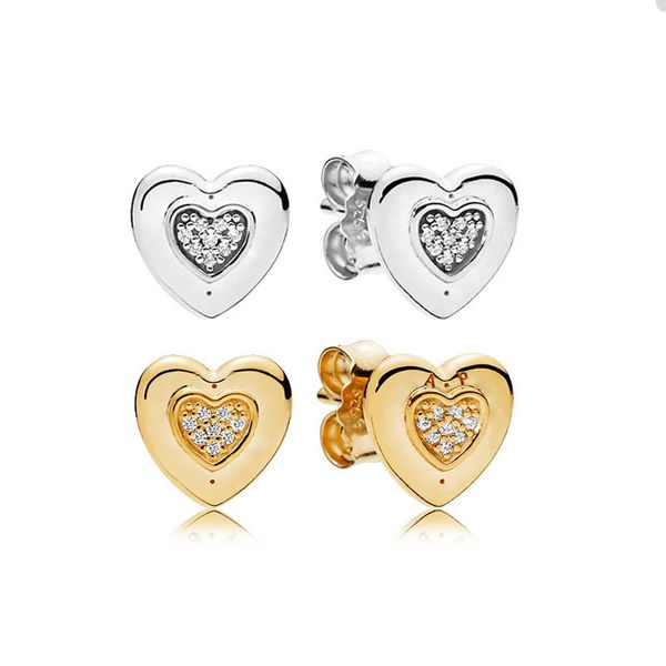 Boucles d'oreilles en forme de coeur en argent sterling 925 pour bijoux Pandora Boucles d'oreilles de fête de mariage en cristal de diamant pour femmes Boucles d'oreilles en or avec boîte d'origine