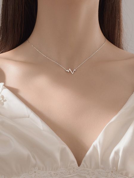 Collier de battement de coeur en argent sterling 925 avec chaîne de clavicule douce simple ins tempérament o chaîne pour mariage féminin