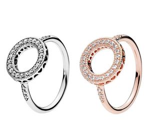 925 Sterling Zilveren Harten Halo Ring Set Originele doos voor Pan Graan Vrouwen Mannen Bruiloft CZ Diamond 18K Gold Rings W192