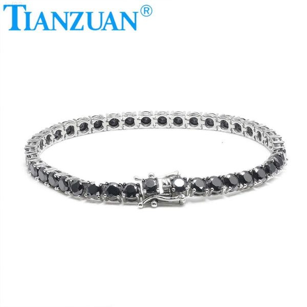 925 Sterling Silver Hip Hop Iced Out Black Round Brillant Moissanite Tennis Chain Bracelet Synthetic Diamond Jewelry