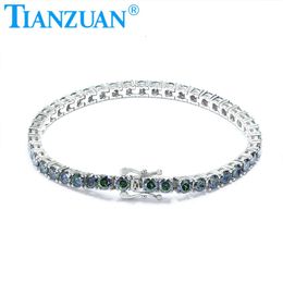 925 Sterling Silver Hip Hop Iced Mystic Color Round Brillant Moissanite Tennis Chain Bracelet Synthetic Diamond Jewelry