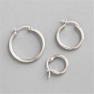 Pendiente de aro de plata de ley 925, pendientes de bucle de círculo redondo para mujer, pendientes geométricos simples de plata Brincos de Prata