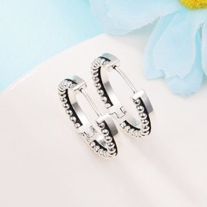 925 Sterling Silver Hoop oorbellen Handtekening Logo -kralen Past bij Europese Pandora -stijl sieraden Fashion oorbellen