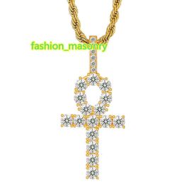 925 sterling zilveren ijskoude Moissanite ketting touw 18k vergulde ankh kruis hanger charme ketting