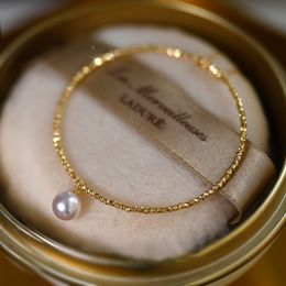 Pulseras de cadena con cuentas de perlas de imitación para mujer, de Plata de Ley 925, con cadena extendida, joyería