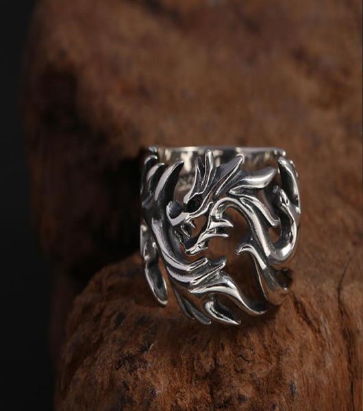 925 STERLING Silver Initial Promise Couple Ring Ajustement Bijoux Bijoux Men de femmes Flamme Hollow Flame Dragon Engagement Ring1483187