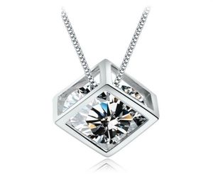 925 Sterling zilveren items sieraden bruiloft kettingen vintage kristallen sieraden vierkante kubus diamant hanger kettingen257E6878733