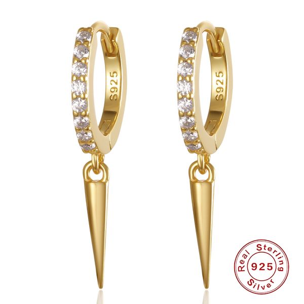 Boucles d'oreilles de créateur de bijoux en argent sterling Hoop Huggie 925 S925 Pure Geometric Cone Long Rivet Simple Female