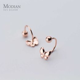 Joyería de plata de ley 925, pendientes de aro de mariposa insecto de Color oro rosa para mujeres y niñas, Brincos de moda 210707