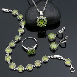 925 Bijoux en argent sterling ensemble Olive vert cubique zircone bijoux classique Bracelet Bracelet Chaîne Pendre pour filles 240524