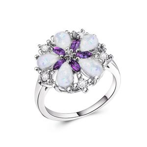 925 Sterling zilveren sieraden schatring Exquise vijf-petal bloem opaalringen roestvrij staal roos golden jade amethystb1453