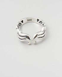Bijoux en argent sterling 925, forme d'ailes, rétro, argent uni, anneau ouvert, bijoux 8965149