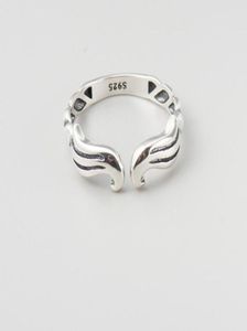 Bijoux en argent sterling 925, forme d'ailes, rétro, argent uni, anneau ouvert, bijoux 8679733