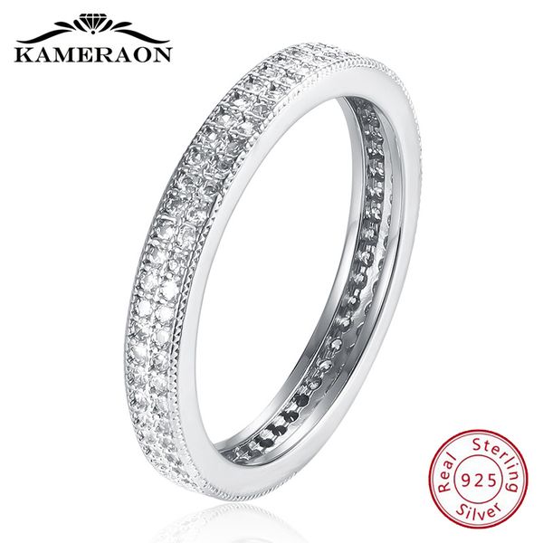 Joyería de plata de ley 925, anillos de circón completo para mujer, moda minimalista, diamantes de imitación circulares, rizos brillantes y delicados, ventas al por mayor