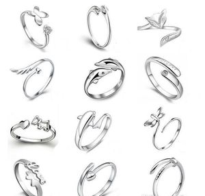 925 STERLING STRICKER JUVERLY RINGS DOLPHINS AILLES DE LARGONFLY DE L'ANGEL LOVE FOX Papillon Ouverture Anneau réglable pour