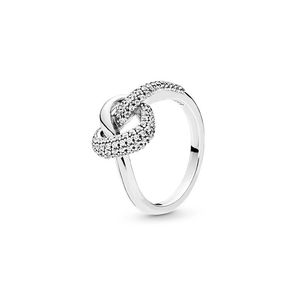 Bague coeur noué en argent sterling 925 pour bijoux de mariage Pandora CZ diamant amour coeurs anneaux pour femmes filles cadeaux de fiançailles avec boîte d'origine