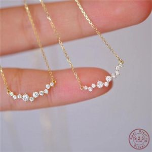 925 Sterling Zilver Koreaanse Versie Eenvoudige Pave Zirkoon Glimlach Hanger Sleutelbeen Keten Ketting Vrouwen Charme Bruiloft Jewelry258O